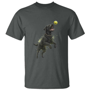 Playful Black Labrador Fetching Chasing Tennis Ball T Shirt TS12 Dark Heather Print Your Wear