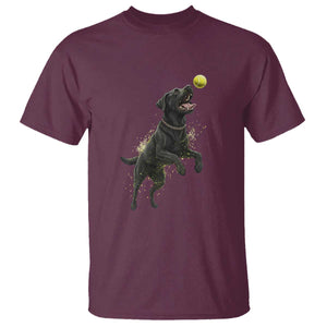 Playful Black Labrador Fetching Chasing Tennis Ball T Shirt TS12 Maroon Print Your Wear