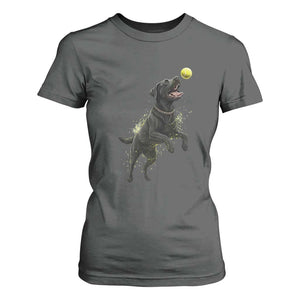 Playful Black Labrador Fetching Chasing Tennis Ball T Shirt For Women TS12 Dark Heather Print Your Wear