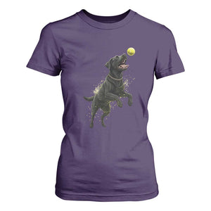 Playful Black Labrador Fetching Chasing Tennis Ball T Shirt For Women TS12 Purple Print Your Wear