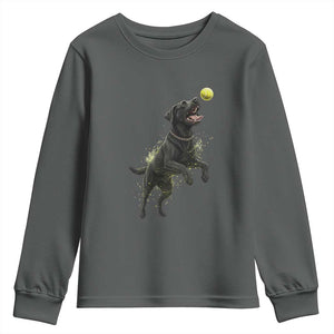 Playful Black Labrador Fetching Chasing Tennis Ball Youth Sweatshirt TS12 Dark Heather Print Your Wear