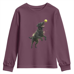 Playful Black Labrador Fetching Chasing Tennis Ball Youth Sweatshirt TS12 Maroon Print Your Wear