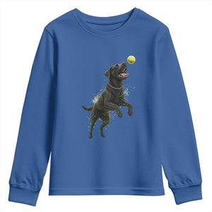 Playful Black Labrador Fetching Chasing Tennis Ball Youth Sweatshirt TS12 Royal Blue Print Your Wear