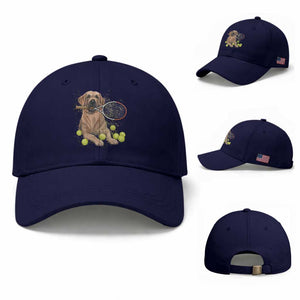 Funny Labrador Dog Playing Tennis Ball Baseball Cap Pet Lover Gift TS12 Baseball Cap Universal Fit Dark Blue Print Your Wear