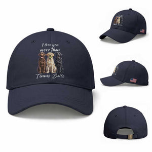 Funny Labrador Tennis Lover Baseball Cap I Love You More Than Tennis Ball TS12 Baseball Cap Universal Fit Navy Print Your Wear