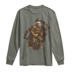 Funny Bigfoot Tennis Player Long Sleeve Shirt Folklore Cryptid Gift TS12 Military Green Print Your Wear