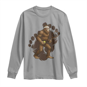 Funny Bigfoot Tennis Player Long Sleeve Shirt Folklore Cryptid Gift TS12 Sport Gray Print Your Wear