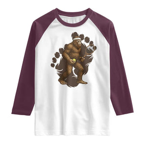 Funny Bigfoot Tennis Player Raglan Shirt Folklore Cryptid Gift TS12 White Maroon Print Your Wear