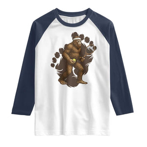 Funny Bigfoot Tennis Player Raglan Shirt Folklore Cryptid Gift TS12 White Navy Print Your Wear