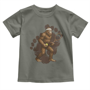 Funny Bigfoot Tennis Player Toddler T Shirt Folklore Cryptid Gift TS12 Military Green Print Your Wear