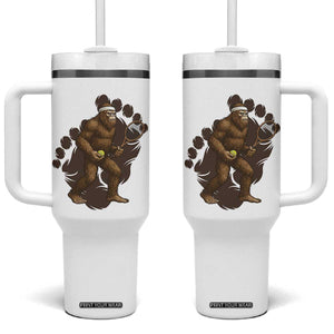 Funny Bigfoot Tennis Player Tumbler With Handle Folklore Cryptid Gift TS12 One Size: 40 oz White Print Your Wear
