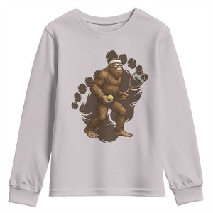 Funny Bigfoot Tennis Player Youth Sweatshirt Folklore Cryptid Gift TS12 Ice Gray Print Your Wear