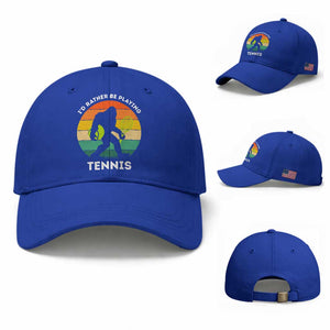 Id Rather Be Playing Tennis Baseball Cap Vintage Retro Bigfoot Tennis Player Gift TS12 Baseball Cap Universal Fit Royal Blue Print Your Wear