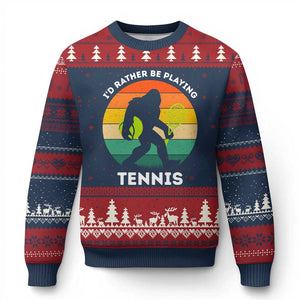 Id Rather Be Playing Tennis Ugly Christmas Sweater Vintage Retro Bigfoot Tennis Player Gift TS12 Navy Red Print Your Wear