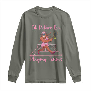 Funny Sexy Bigfoot Playing Tennis Long Sleeve Shirt Gift For Girls TS12 Military Green Print Your Wear