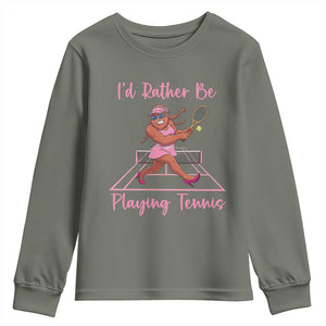 Funny Sexy Bigfoot Playing Tennis Youth Sweatshirt Gift For Girls TS12 Military Green Print Your Wear