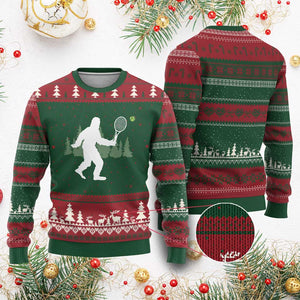 Funny Sasquatch Tennis Player Ugly Christmas Sweater Folklore Cryptid Gift TS12 Red Green Print Your Wear