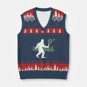 Funny Sasquatch Tennis Player V-Neck Knit Sweater Vest Folklore Cryptid Gift TS12 Navy Red Print Your Wear