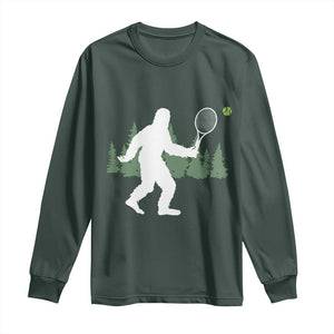 Funny Sasquatch Tennis Player Long Sleeve Shirt Folklore Cryptid Gift TS12 Dark Forest Green Print Your Wear