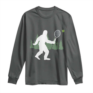 Funny Sasquatch Tennis Player Long Sleeve Shirt Folklore Cryptid Gift TS12 Dark Heather Print Your Wear