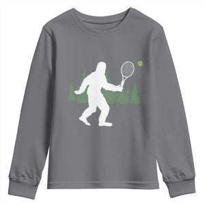 Funny Sasquatch Tennis Player Youth Sweatshirt Folklore Cryptid Gift TS12 Charcoal Print Your Wear