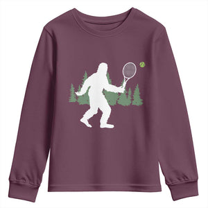Funny Sasquatch Tennis Player Youth Sweatshirt Folklore Cryptid Gift TS12 Maroon Print Your Wear
