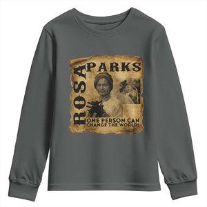 Rosa Parks Change The World Quote Youth Sweatshirt Black Women Leader TS12 Dark Heather Print Your Wear