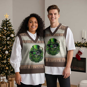Irish Leprechaun Skull V-Neck Knit Sweater Vest St Patricks Day Party Gift TS12 Mocha Mousse Print Your Wear