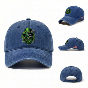 Irish Leprechaun Skull Washed Cotton Baseball Cap St Patricks Day Party Gift TS12 Washed Cap Universal Fit Royal Blue Print Your Wear