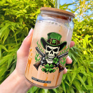 Irish Cowboy Skeleton Glass Can St Patricks Day Party Gift TS12 White Print Your Wear