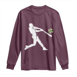 St Patricks Day Baseball Batter Long Sleeve Shirt Irish Sports Gift TS12 Maroon Print Your Wear