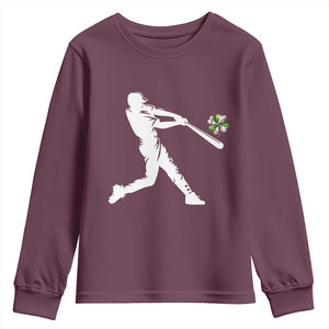 St Patricks Day Baseball Batter Youth Sweatshirt Irish Sports Gift TS12 Maroon Print Your Wear