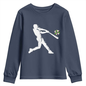 St Patricks Day Baseball Batter Youth Sweatshirt Irish Sports Gift TS12 Navy Print Your Wear
