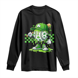 St Patricks Day Shamrock Baseball Player Gift Long Sleeve Shirt TS12 Black Print Your Wear