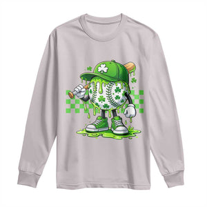 St Patricks Day Shamrock Baseball Player Gift Long Sleeve Shirt TS12 Ice Gray Print Your Wear
