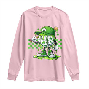St Patricks Day Shamrock Baseball Player Gift Long Sleeve Shirt TS12 Light Pink Print Your Wear