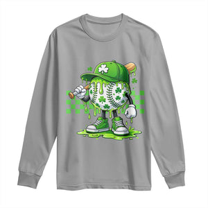 St Patricks Day Shamrock Baseball Player Gift Long Sleeve Shirt TS12 Sport Gray Print Your Wear