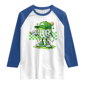 St Patricks Day Shamrock Baseball Player Gift Raglan Shirt TS12 White Royal Print Your Wear