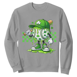 St Patricks Day Shamrock Baseball Player Gift Sweatshirt TS12 Sport Gray Print Your Wear