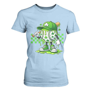St Patricks Day Shamrock Baseball Player Gift T Shirt For Women TS12 Light Blue Print Your Wear