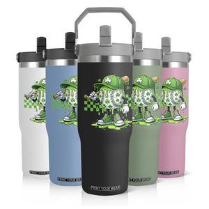 St Patricks Day Shamrock Baseball Player Gift Flip Straw Tumbler TS12 Print Your Wear