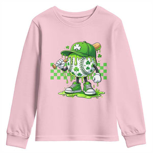 St Patricks Day Shamrock Baseball Player Gift Youth Sweatshirt TS12 Light Pink Print Your Wear