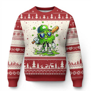 Funny St Patricks Day Clover Baseball Player Gift Ugly Christmas Sweater TS12 Beige Red Print Your Wear
