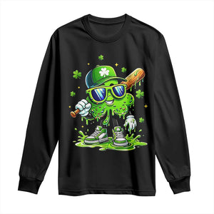 Funny St Patricks Day Clover Baseball Player Gift Long Sleeve Shirt TS12 Black Print Your Wear