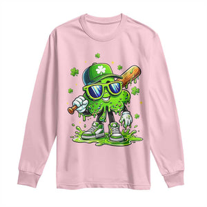 Funny St Patricks Day Clover Baseball Player Gift Long Sleeve Shirt TS12 Light Pink Print Your Wear