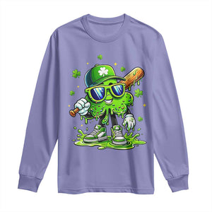 Funny St Patricks Day Clover Baseball Player Gift Long Sleeve Shirt TS12 Violet Print Your Wear