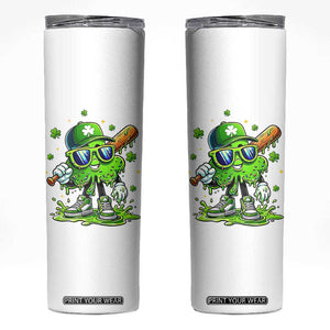 Funny St Patricks Day Clover Baseball Player Gift Skinny Tumbler TS12 White Print Your Wear