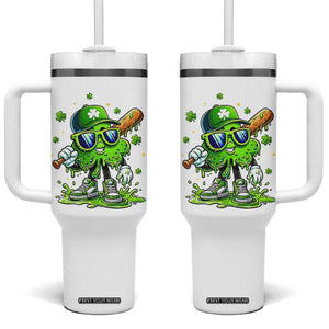 Funny St Patricks Day Clover Baseball Player Gift Tumbler With Handle TS12 One Size: 40 oz White Print Your Wear