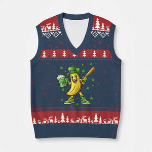 Funny Banana Baseball Player Gift V-Neck Knit Sweater Vest St Patricks Day TS12 Navy Red Print Your Wear