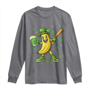 Funny Banana Baseball Player Gift Long Sleeve Shirt St Patricks Day TS12 Charcoal Print Your Wear